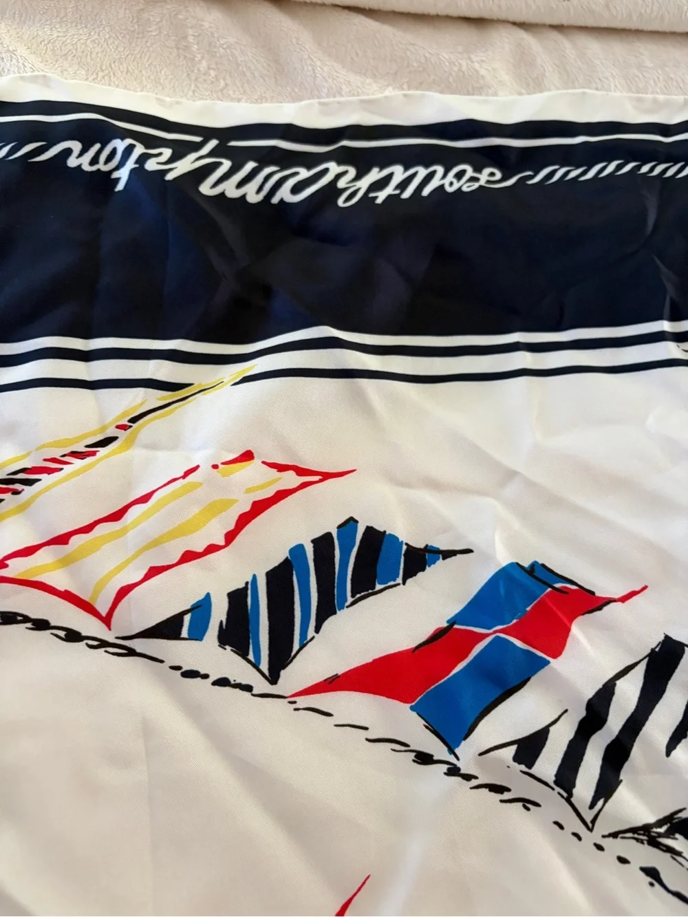 Nautical Print silk scarf Ralph Lauren  - Navy, White, Red flags boat